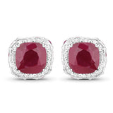 6.12 Carat Dyed Ruby, Ruby and White Topaz .925 Sterling Silver Earrings