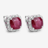 6.12 Carat Dyed Ruby, Ruby and White Topaz .925 Sterling Silver Earrings