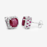 6.12 Carat Dyed Ruby, Ruby and White Topaz .925 Sterling Silver Earrings