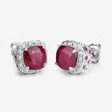 6.12 Carat Dyed Ruby, Ruby and White Topaz .925 Sterling Silver Earrings