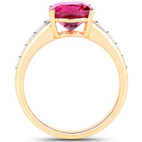 2.70 Carat Genuine Rubellite and White Diamond 14K Yellow Gold Ring