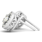 14k White Gold Round Diamond Halo Milgrain Border Earrings (3/4 cttw)