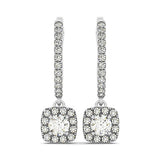 Cushion Shape Halo Style Diamond Drop Earrings in 14k White Gold (1/2 cttw)