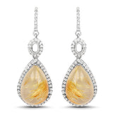 10.04 Carat Genuine Golden Rutile And White Topaz .925 Sterling Silver Earrings
