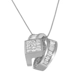 14K White Gold 2 cttw Princess and Baguette Cut Diamond Double Loop Pendant Necklace (G-H, VS1-VS2)