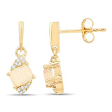 0.57 Carat Genuine Ethiopian Opal and White Diamond 14K Yellow Gold Earrings