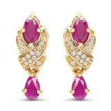 1.12 Carat Genuine Ruby and White Diamond 14K Yellow Gold Earrings