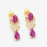 1.12 Carat Genuine Ruby and White Diamond 14K Yellow Gold Earrings