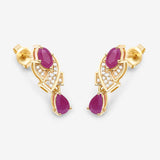 1.12 Carat Genuine Ruby and White Diamond 14K Yellow Gold Earrings