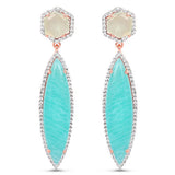14K Rose Gold Plated 17.14 Carat Genuine Amazonite, Prehnite And White Topaz .925 Sterling Silver Earrings