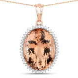 22.01 Carat Genuine Morganite and White Diamond 14K Rose Gold Pendant