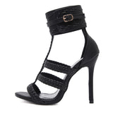 Women's High Heeled Open-Toe Sandals - Handwoven Style