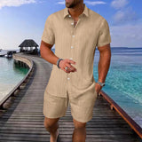 Seaside Casual Trendy Shirt With A Turn-down Collar And Short Sleeves Set