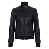 American Street Locomotive Style Waist Trimming Short Stand Collar PU Leather Jacket
