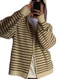 AutumnWinter Hooded Striped Sweater Cardigan Coat