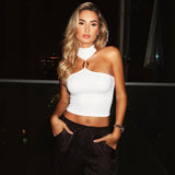 Women's Solid Color Slim Fit Crop Top With Halter Neck
