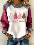 Womens Casual Floral Denim Patchwork Hoodie Top