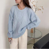 Thickened Relaxed-fit Cable-knit Crew-neck Sweater That Flatters Your