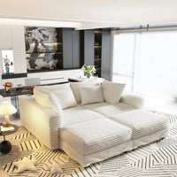 104.3 ' Plush Corduroy 4-Seat Sofa, Modern Comfy Upholstered Sofa Cloud Couch, Deep Seat Couches with Soft Pillows and 2 Ottomans, Convertible Sofa Lounge Chair, for Living Room,Apartment,Office,Beige