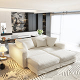 104.3 ' Plush Corduroy 4-Seat Sofa, Modern Comfy Upholstered Sofa Cloud Couch, Deep Seat Couches with Soft Pillows and 2 Ottomans, Convertible Sofa Lounge Chair, for Living Room,Apartment,Office,Beige