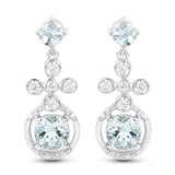 4.42 Carat Genuine Aquamarine and White Zircon .925 Sterling Silver Earrings
