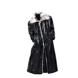 Hand-painted Distressed Long Leather Coat For Men