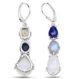 10.17 Carat Genuine Lapis, Labradorite and White Rainbow Moonstone .925 Sterling Silver Earrings