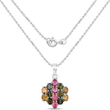 4.34 Carat Genuine Pink Tourmaline, Green Tourmaline & Brown Tourmaline .925 Sterling Silver Pendant