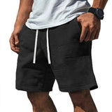Mens Casual Waffle-Weave Shorts With Drawstring Pockets