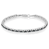 Black Rhodium over .925 Sterling Silver 1.0 Cttw Rose Cut Diamond Double-Link 7" Tennis Bracelet (Blue Color, I1-I2 Clarity)
