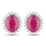 3.14 Carat Genuine Ruby and White Diamond 14K White Gold Earrings