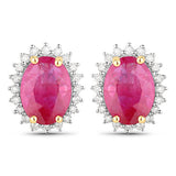 3.14 Carat Genuine Ruby and White Diamond 14K Yellow Gold Earrings