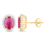 3.14 Carat Genuine Ruby and White Diamond 14K Yellow Gold Earrings