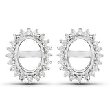 0.26 Carat Genuine White Diamond 14K White Gold Semi Mount Earrings - holds 8x6mm Oval Gemstones