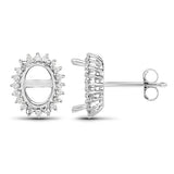 0.26 Carat Genuine White Diamond 14K White Gold Semi Mount Earrings - holds 8x6mm Oval Gemstones