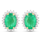 2.66 Carat Genuine Zambian Emerald and White Diamond 10K Yellow Gold Earrings