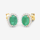 2.66 Carat Genuine Zambian Emerald and White Diamond 10K Yellow Gold Earrings