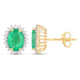 2.66 Carat Genuine Zambian Emerald and White Diamond 10K Yellow Gold Earrings