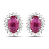 1.16 Carat Genuine Ruby and White Diamond 14K White Gold Earrings