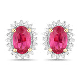 1.16 Carat Genuine Ruby and White Diamond 14K Yellow Gold Earrings
