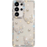 Glitter Powder Pearl Butterfly Style Phone Case With Rhinestones