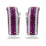 18K White Gold 1 7/8 Cttw Diamond and 1mm Round Red Ruby Open Swish Hoop Earrings (F-G Color, VS1-VS2 Clarity)