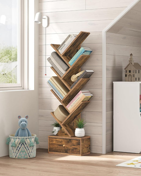 9 Tier Tree Standing Bookshelf Storage