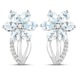 1.54 Carat Genuine Aquamarine and White Topaz .925 Sterling Silver Earrings