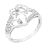 14KT White Gold 1/10 cttw Diamond Twin Heart Ring - Size 6.5