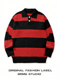 Mens Striped Knit Sweater With A Contrasting Color Collar