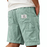 Mens Solid-Color Bamboo-Texture Linen Multi-Pocket Shorts