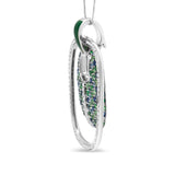 .925 Sterling Silver Green Enamel Pendant with 1/2 Cttw Diamond, Sapphire, and Tsavorite Openwork Statement 18" Pendant Necklace (F-G Color, VS1-VS2 Clarity)