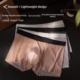 Mens Striped-print Boxer Briefs In Ice Silk Fabric