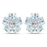 18K White Gold Plated 10.48 Carat Genuine Blue Topaz and White Topaz .925 Sterling Silver Earrings